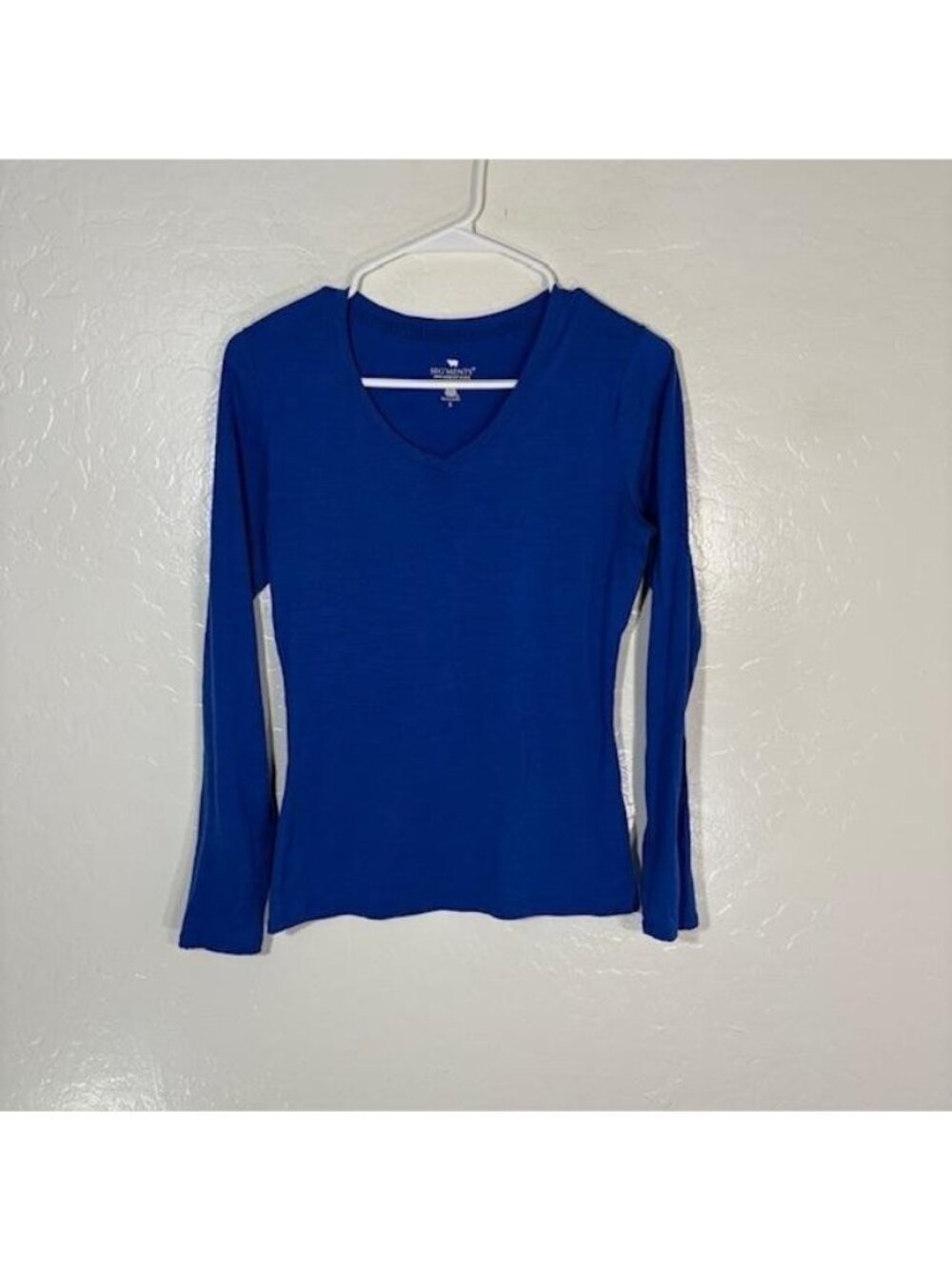 SEG'MENTS Shirt Womens Small Blue 100% Merino Wool V Neck Long Sleeve Top